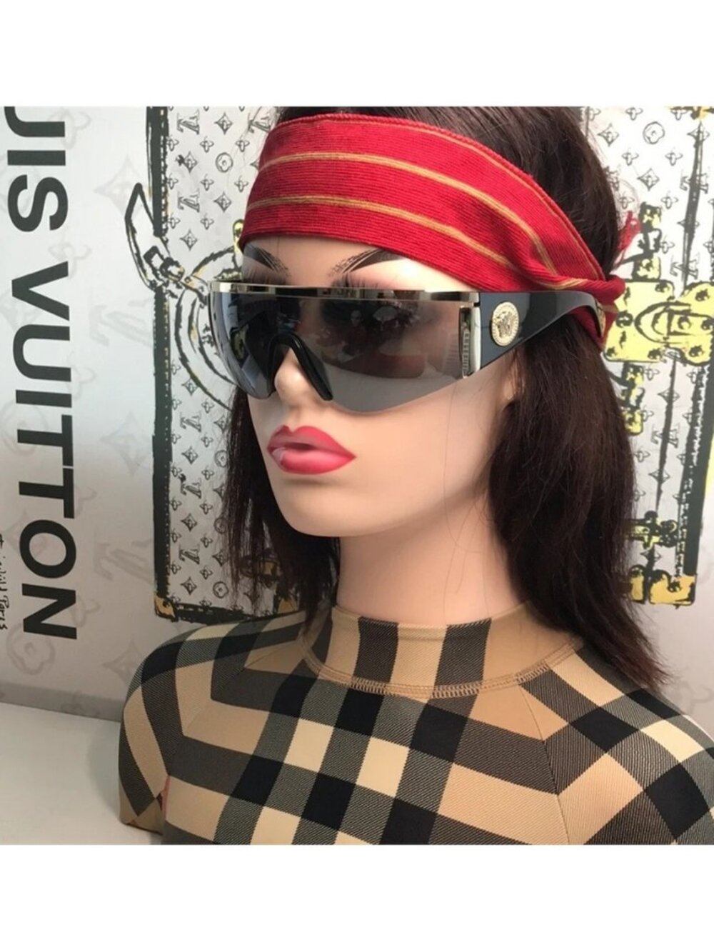 New Versace™ VE2197 Shield Sunglasses – Gold Frame / Grey Mirror Lenses